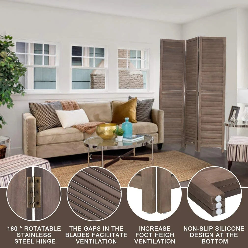 3 Panel Wood Room Divider 4.3 Ft Tall Folding Wood Screen (Brown) L55545