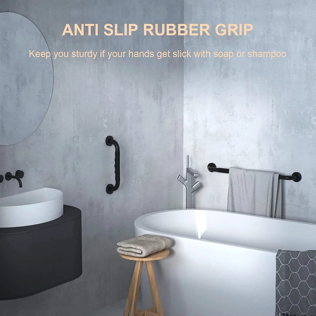2 Pack 12 Inch Black Shower Grab Bar with Anti Slip Rubber Grip R1505