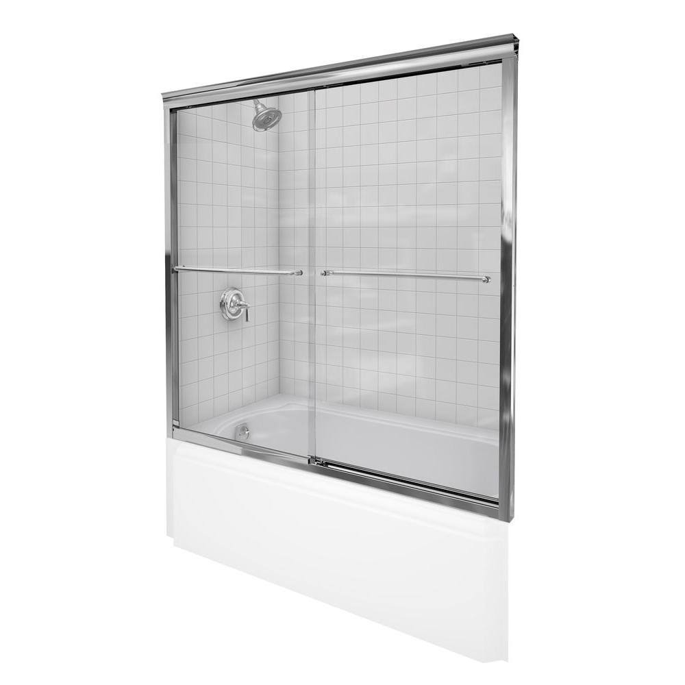 Bright Polished Silver Frameless Bypass Bath Door E823