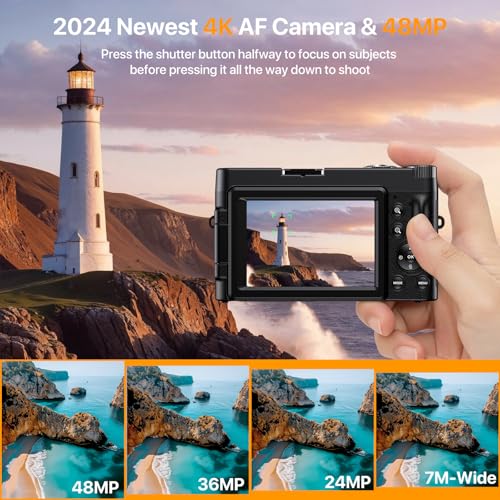 4K Digital Camera with 3'' 180° Flip Screen 16X Anti-Shake Compact Cameras with SD Card, Flash, 2 Batteries & Battery Charger U532288