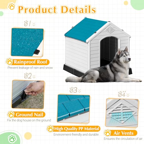 Gray 34" Waterproof Plastic Dog House E498478