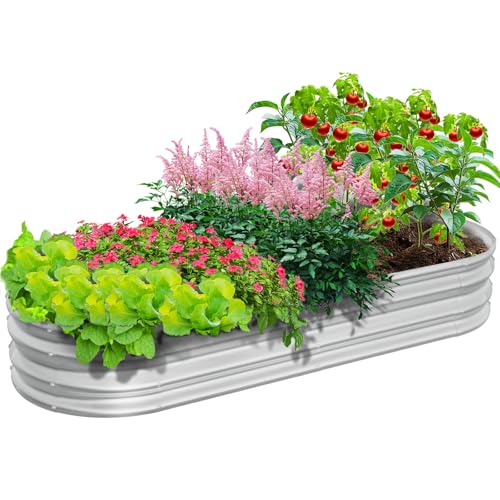 Galvanized Planter Raised Garden Bed, 4x2x1ft Oval Metal Planter Box L79806