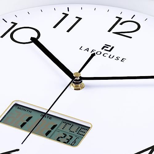 Black Wall Clock with Date Month Day of Week and Temperature Silent Non-Ticking Battery Operated Clock D5093