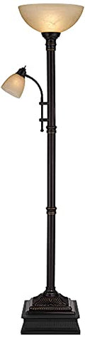 Oil Rubbed Bronze Brown Metal Torchiere Floor Lamp with Reading Light C922