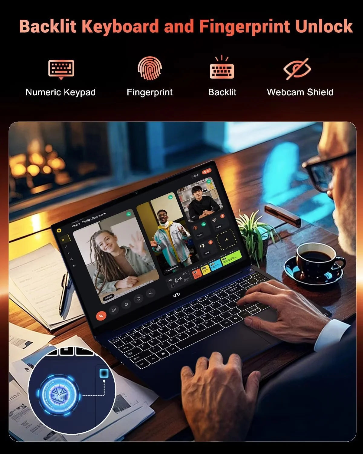 15.6" Gaming Laptop IPS FHD AMD Ryzen 7 8745HS Radeon 780M GPU 32GB DDR5 RAM 2TB SSD 100W Type-C Fingerprint USB-C 4.0 Backlit Keyboard O56365