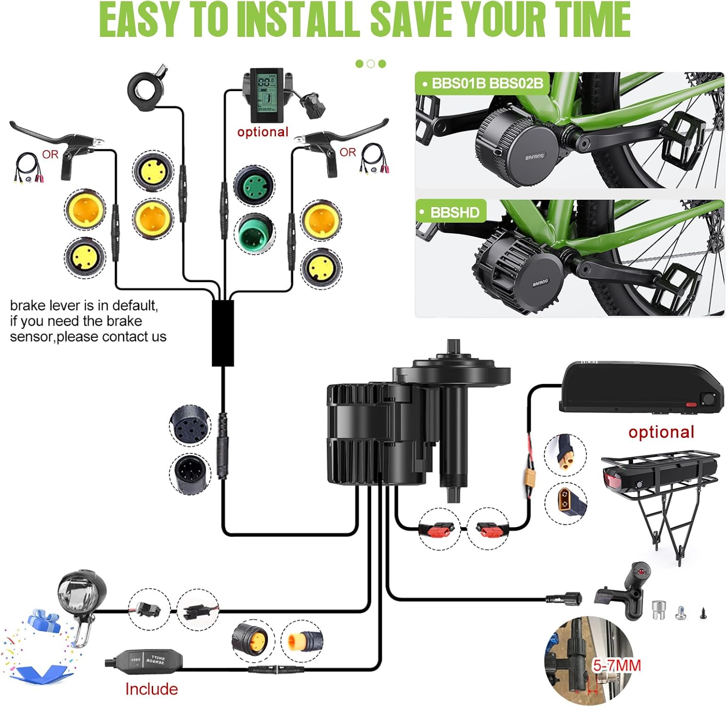 48V20AH Mid Drive Ebike Conversion Kit with Gear Sensor B49114