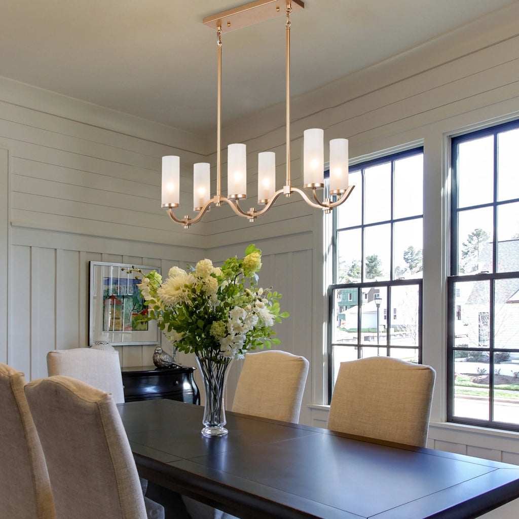 Gold Frosted Glass Linear Chandelier 6-Light 30" G660