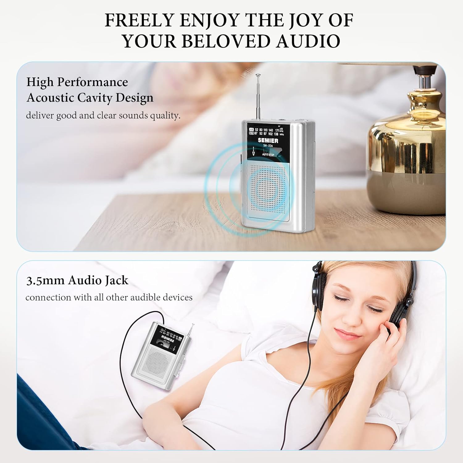 Silver Portable Cassette Player Recorder AM FM Radio Stereo with Built in Speaker and Earphones Q45383