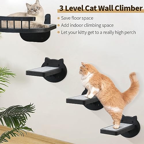 Black Wall-Mounted Cat Shelves with Scratching Pad A8258