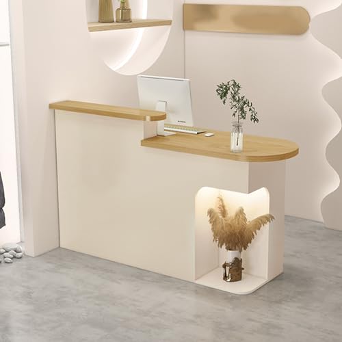 White Reception Desk with LED Lights and Lockable Drawers G142
