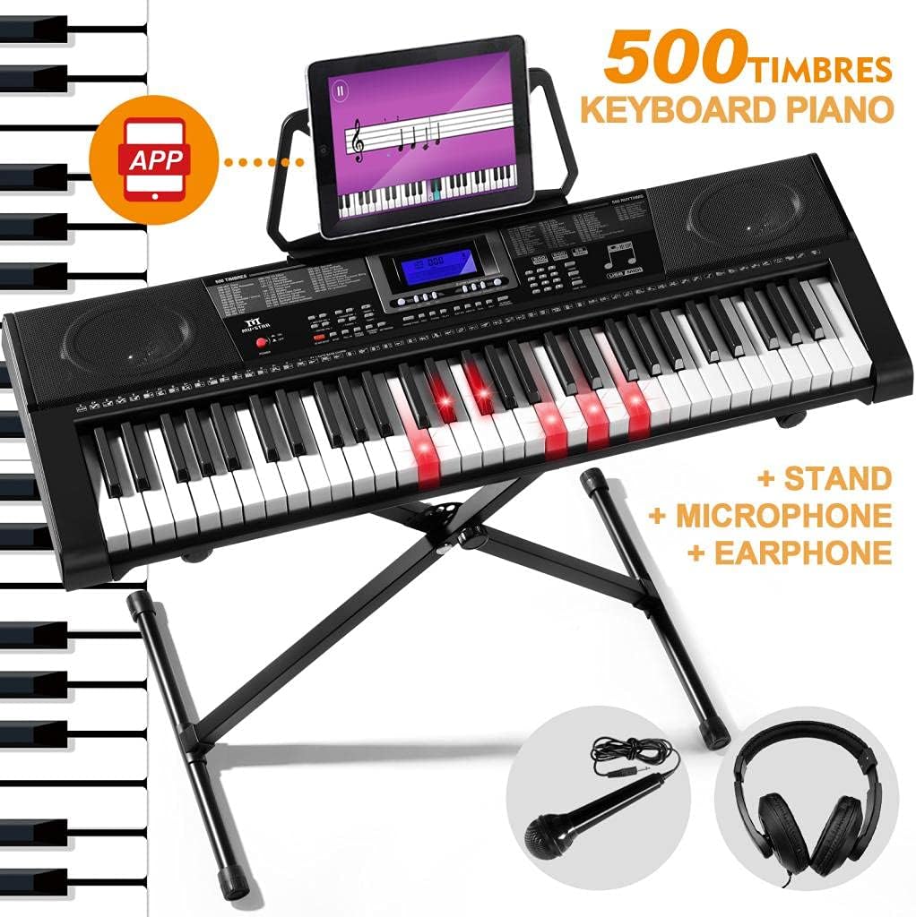 61 Key Light Up Portable Electric Piano Keyboard with Stand, Built-in Speakers, Headphones, Microphone T8823