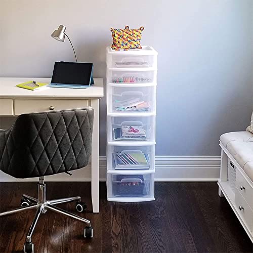 White 6-Tier Clear Plastic Storage Drawer Tower O339