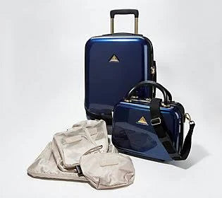 Navy Hardside Carry-On and Beauty Case with Packing Cubes V769432