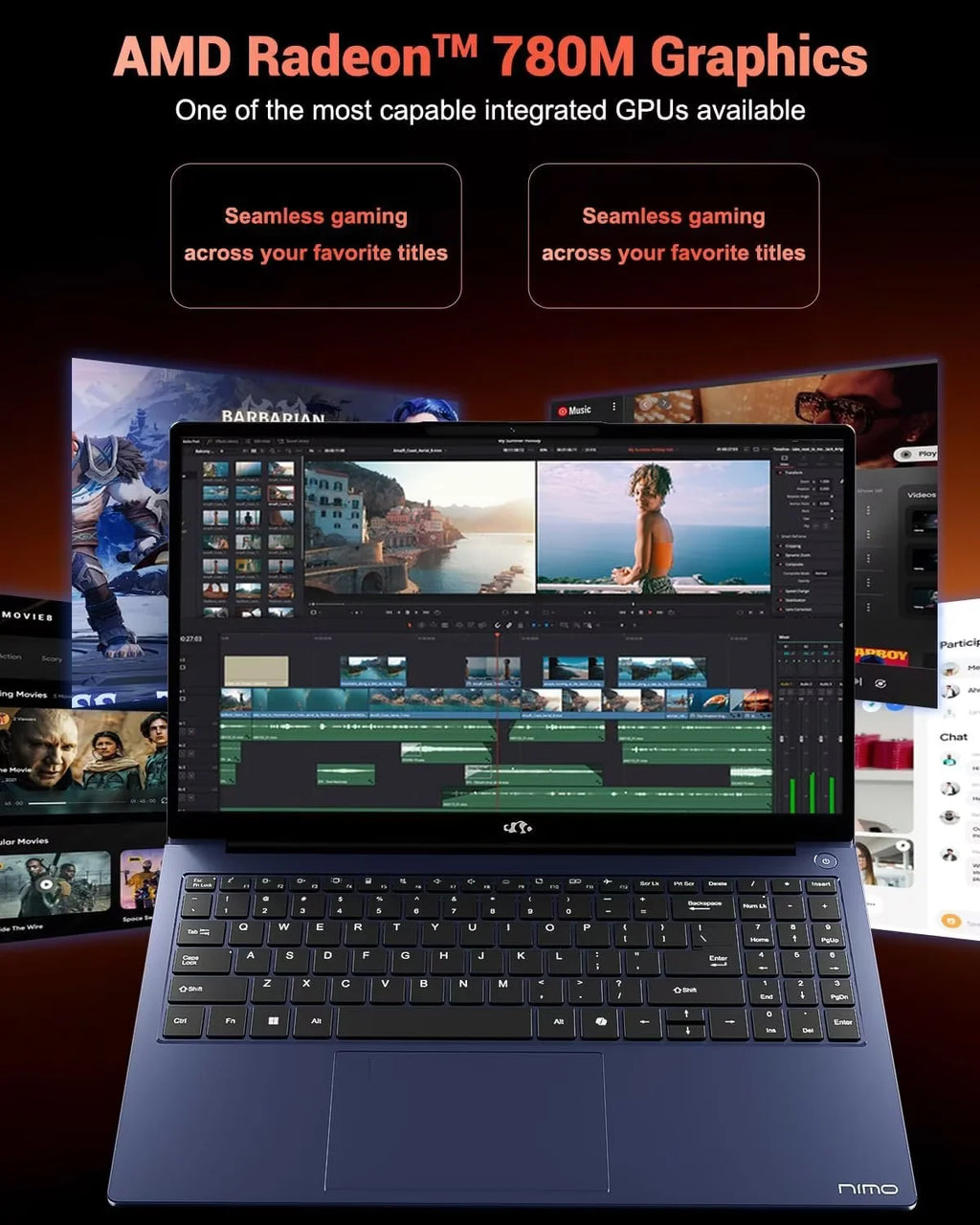 15.6" Gaming Laptop IPS FHD AMD Ryzen 7 8745HS Radeon 780M GPU 32GB DDR5 RAM 2TB SSD 100W Type-C Fingerprint USB-C 4.0 Backlit Keyboard O56365