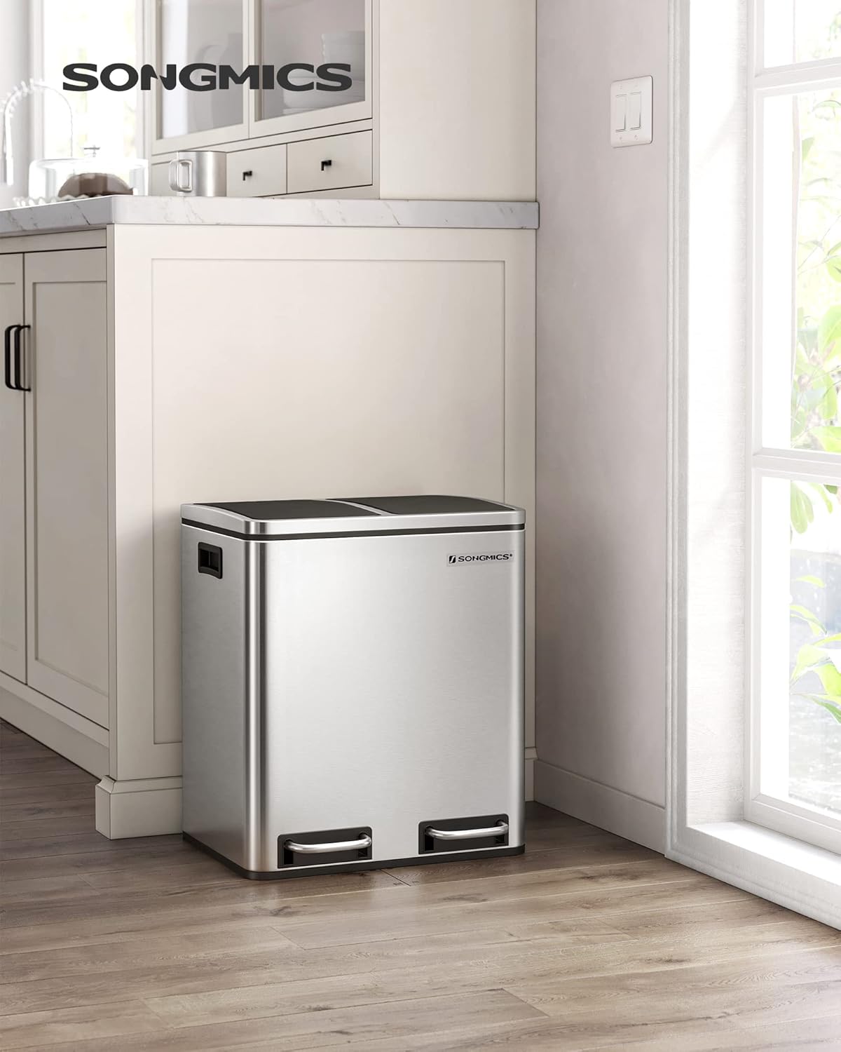 Silver Steel Dual Trash Can 2 x 4 Gal with Lid M532