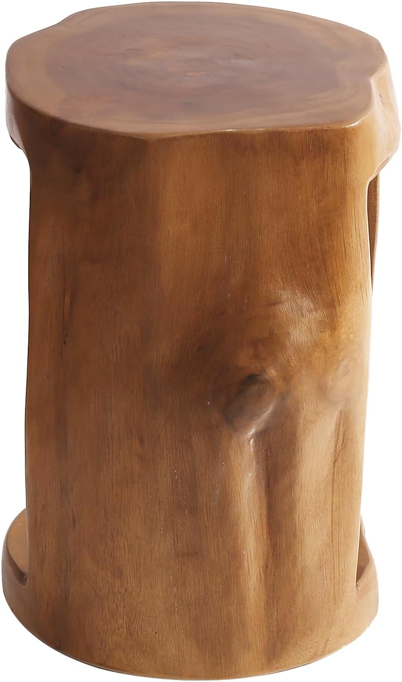 Teak Live Edge Round Wood Side Table C900