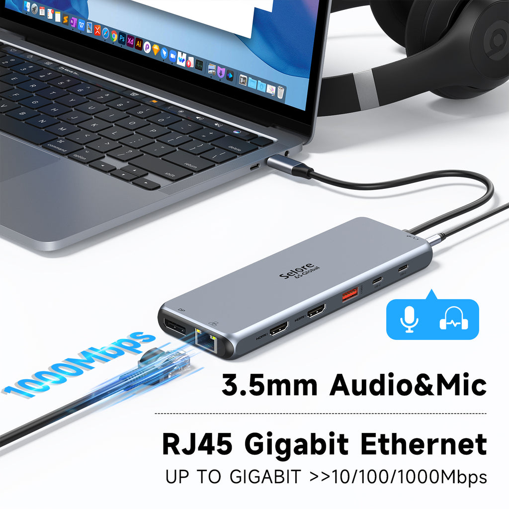 13 in 1 USB C Docking Station Dual Monitor Hub X8444