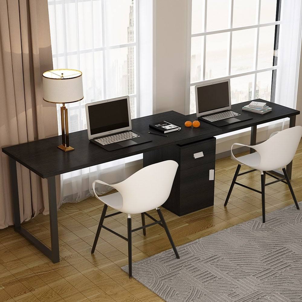 Black L-Shaped Computer Desk with File Cabinet R6401