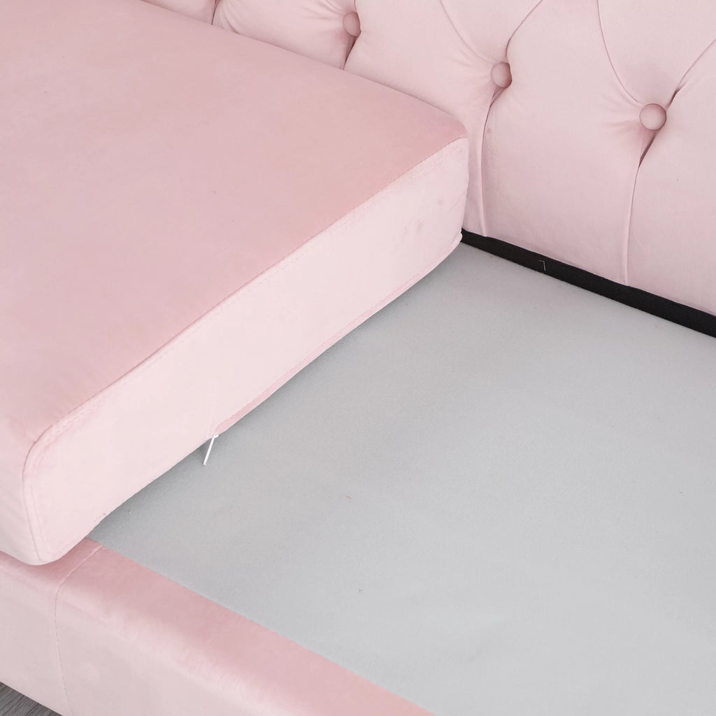 Pink Tufted Fabric Sofa with Scroll Arm Z346119