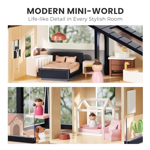 53Pcs Wooden Doll House with Furniture U25705