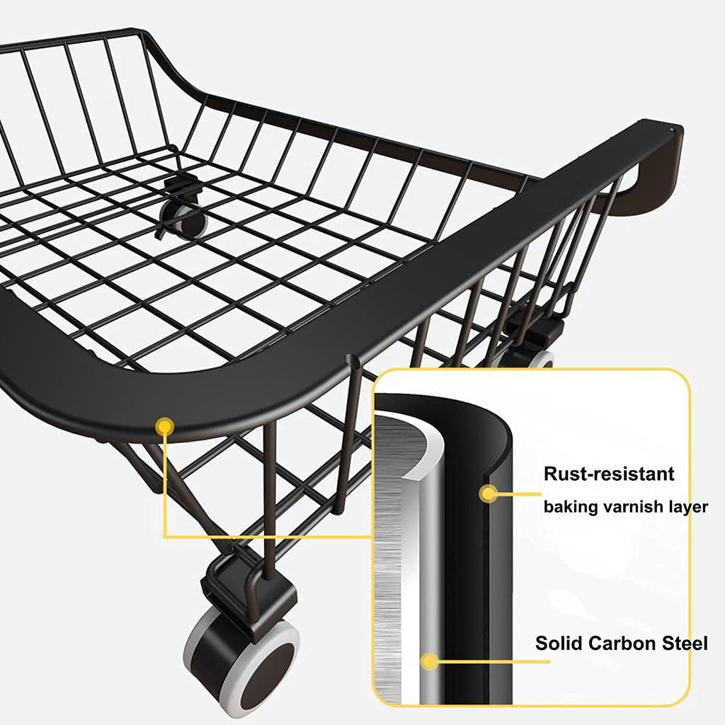 Black 3 Tier Metal Wire Fruit Basket Stand with Wheels S512