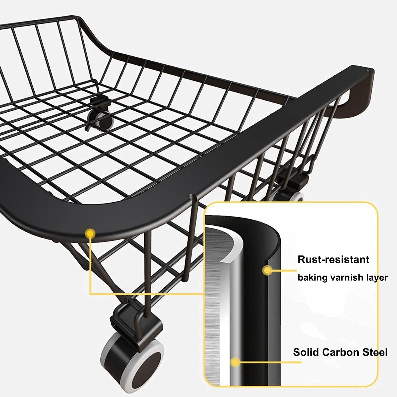 Black 3 Tier Metal Wire Fruit Basket Stand with Wheels S512