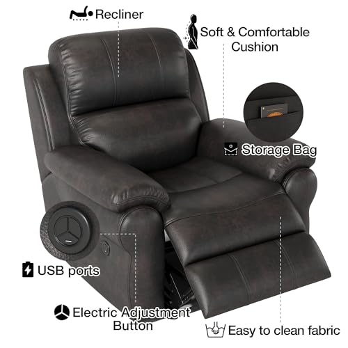 Black Fabric Power Recliner Chair with USB Ports S89547