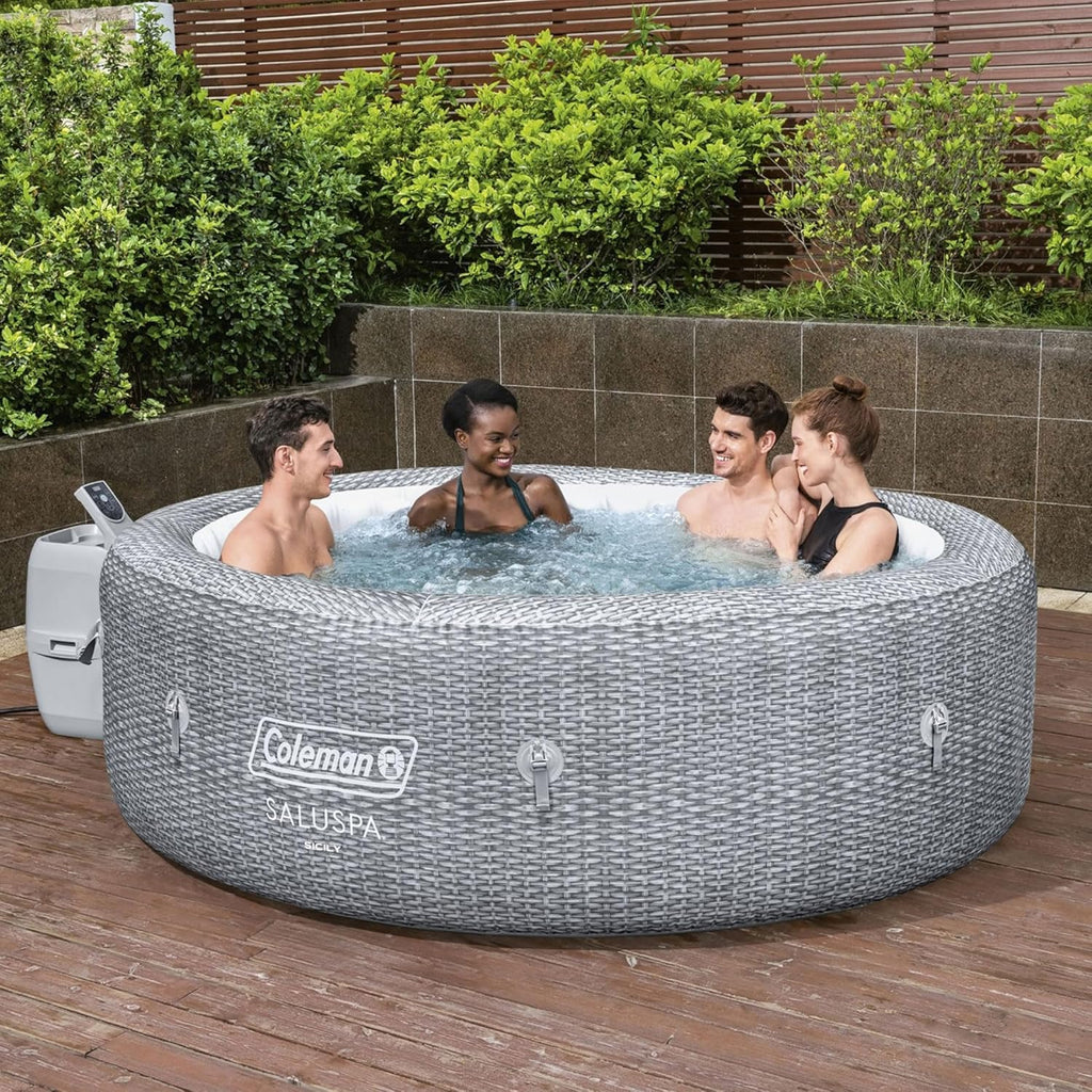 Gray Inflatable Round Hot Tub with Cover & 4 Non-Slip Pool Spa Seat D68976