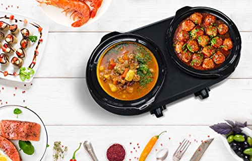 Double Slow Cooker with 2 X 1.25QT Ceramic Pots and Glass Lid Z392