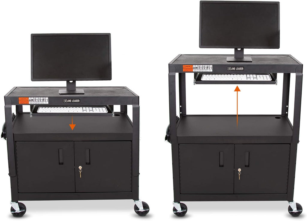 Large AV Cart with Locking Cabinet, Height Adjustable, Black M820