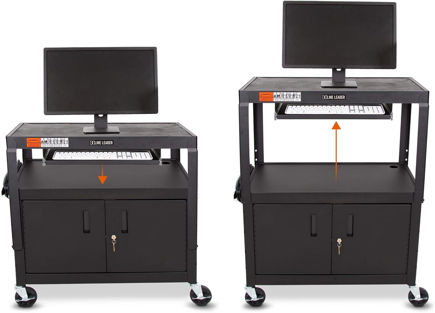 Large AV Cart with Locking Cabinet, Height Adjustable, Black M820
