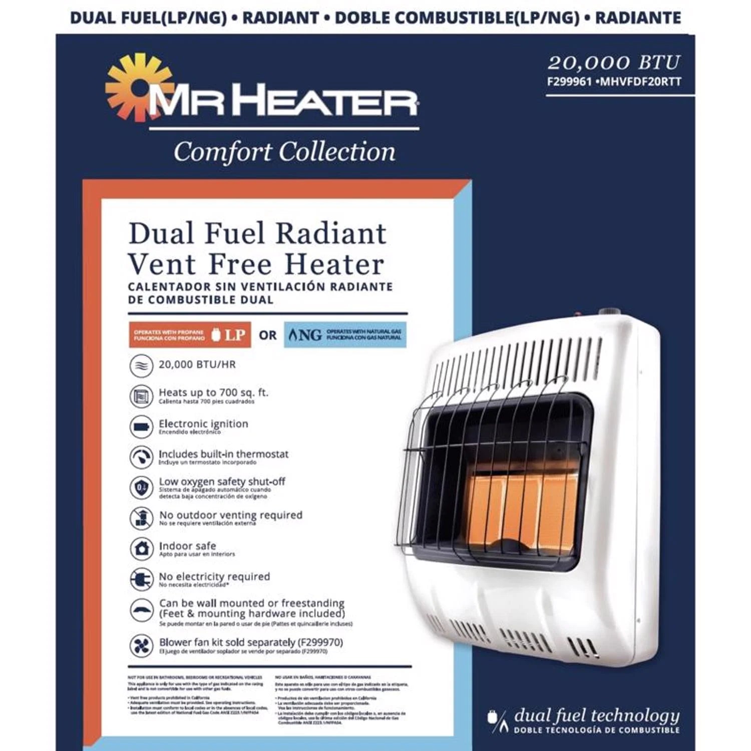 20000 Btu/h Radiant Natural Gas/Liquid Propane Heater Y611