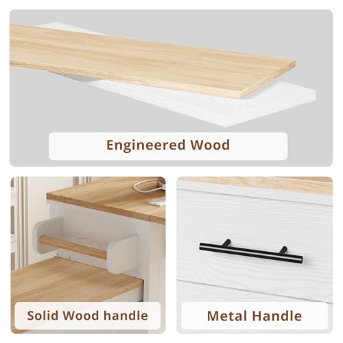 Kitchen Island Cart with Drawers and Power Outlet G561565