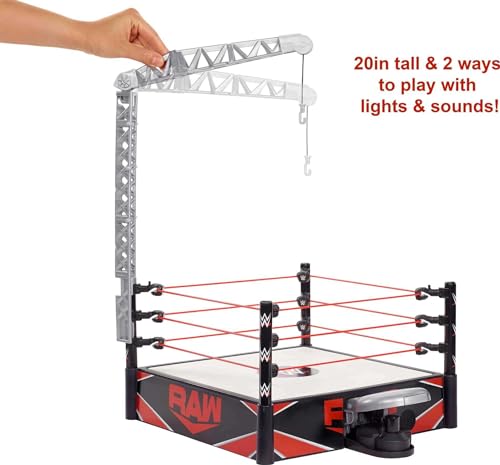 WWE Wrekkin' Kickout Ring Playset with Launcher, Crane, Championship, 13-inch x 20-inch H890
