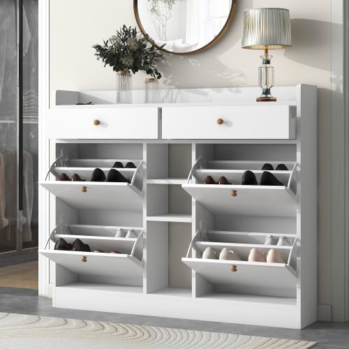 Black 4 Flip 2-Tier Storage Organizer with Drawers Shoe Rack D423