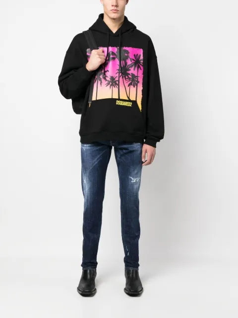 DSQUARED2 palm-tree print cotton hoodie