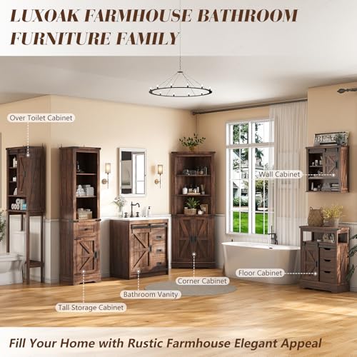 68" Tall Over The Toilet Storage Cabinet with Sliding Barn Door and Adjustable Shelves X463971