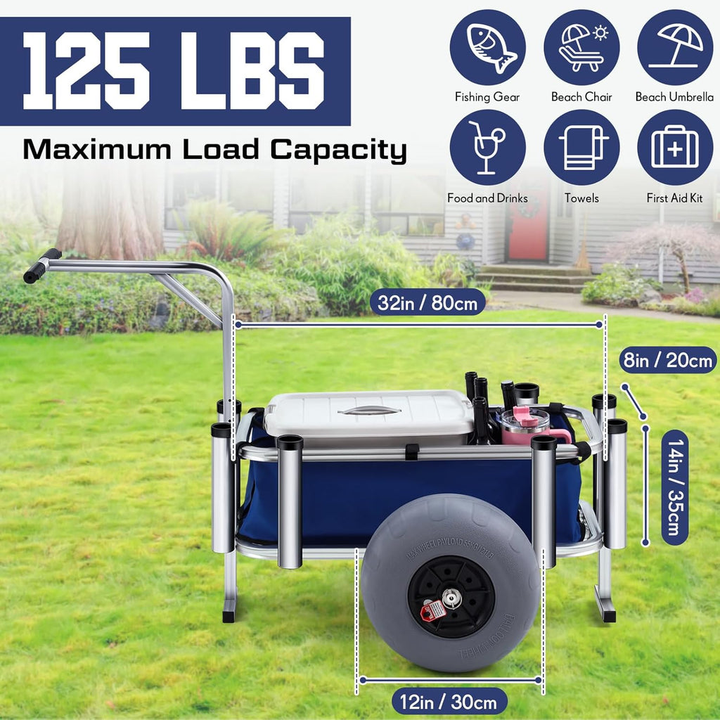 Heavy Duty Aluminum Beach Fishing Cart with Large Wheels M135325