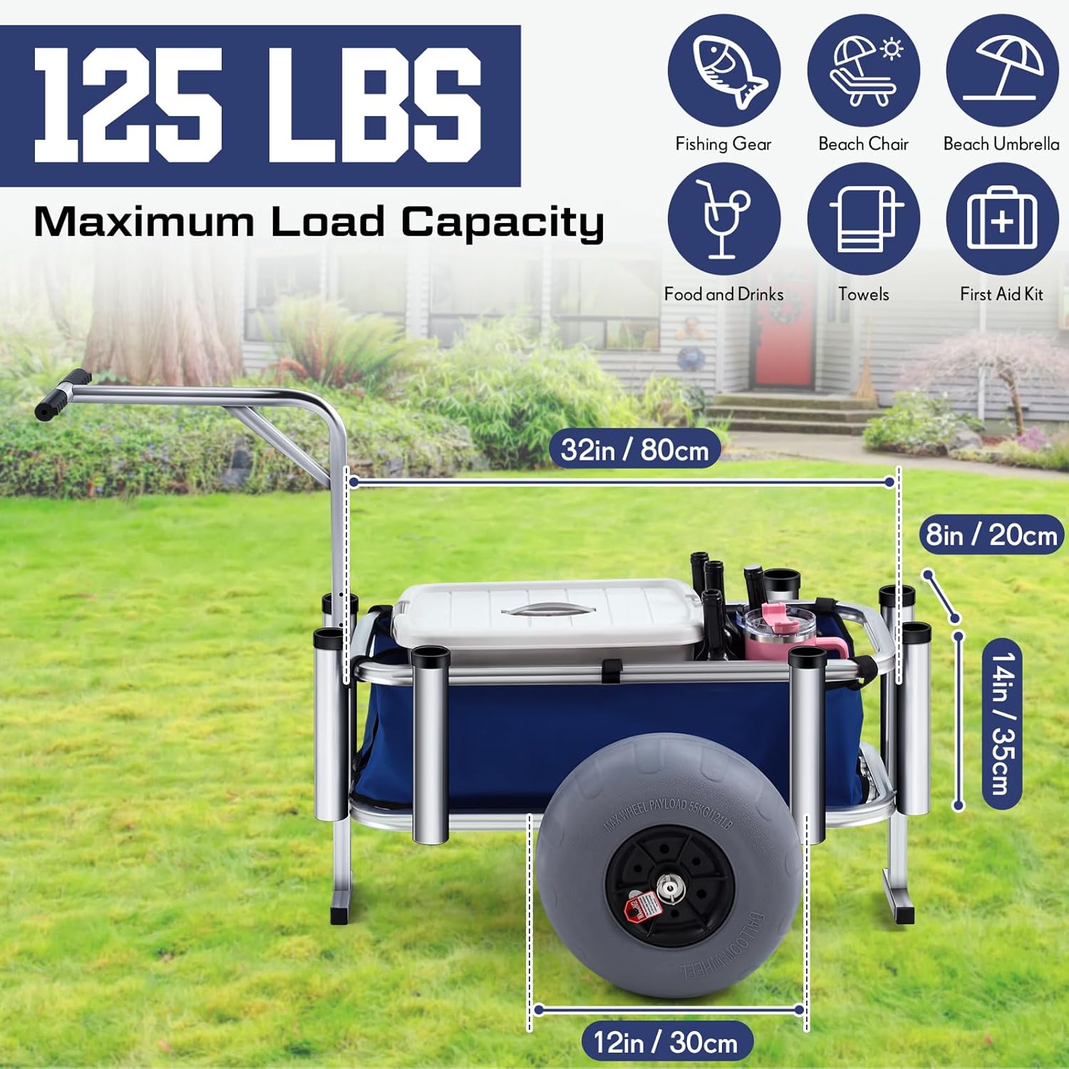 Heavy Duty Aluminum Beach Fishing Cart with Large Wheels M135325