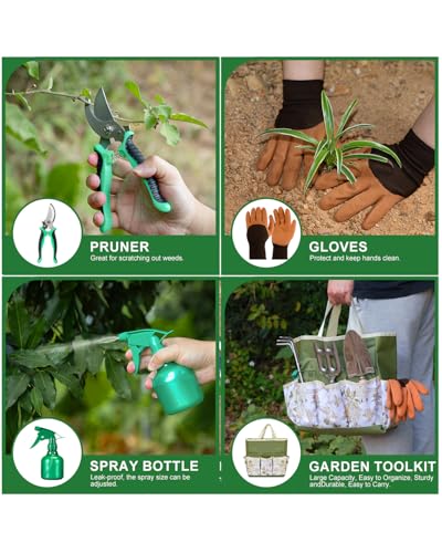 9-Piece Heavy Duty Stainless Steel Gardening Tool Set with Storage Tote (Green) E7604