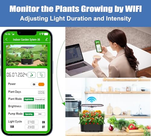 Black 15 Pods Hydroponic Growing System with Grow Light C9882