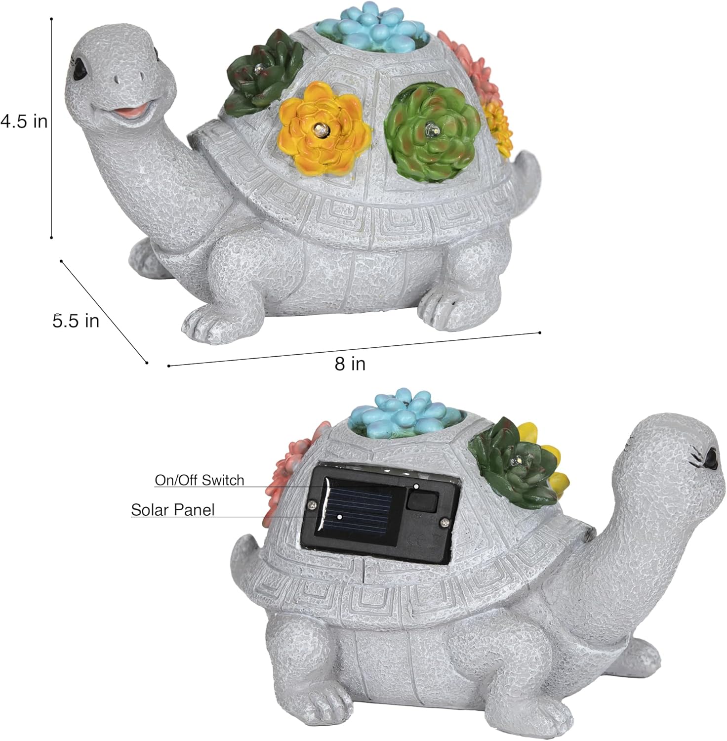 Solar Turtle Garden Statue with Flower Lights Outdoor Decorative Planter Q806351