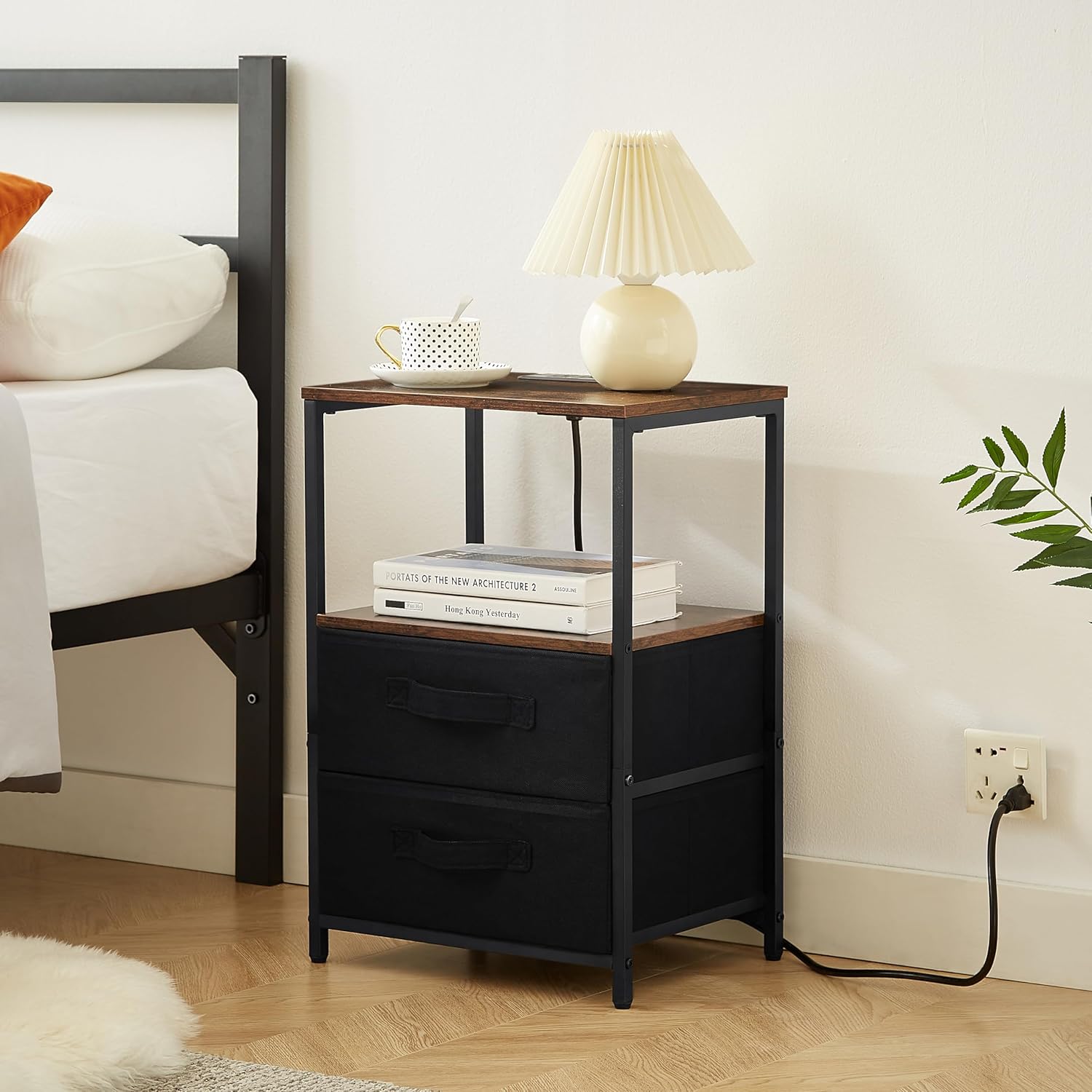 2 Drawer End Table with USB Port and Outlet D29956