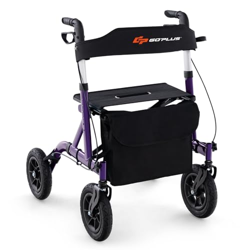 Foldable Rollator Walker with Seat, 9.5" All Terrain Pneumatic Wheel, Heavy Duty A73476