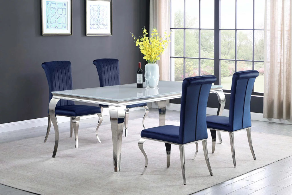Rectangular Glass Top Dining Table White and Chrome N632253