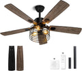 52 Inch Industrial Black Ceiling Fan with Light and Remote E2201
