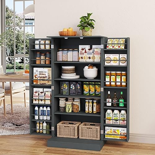 White 4 Door Tall Kitchen Pantry Cabinet with Drawer and Adjustable Shelf M295136