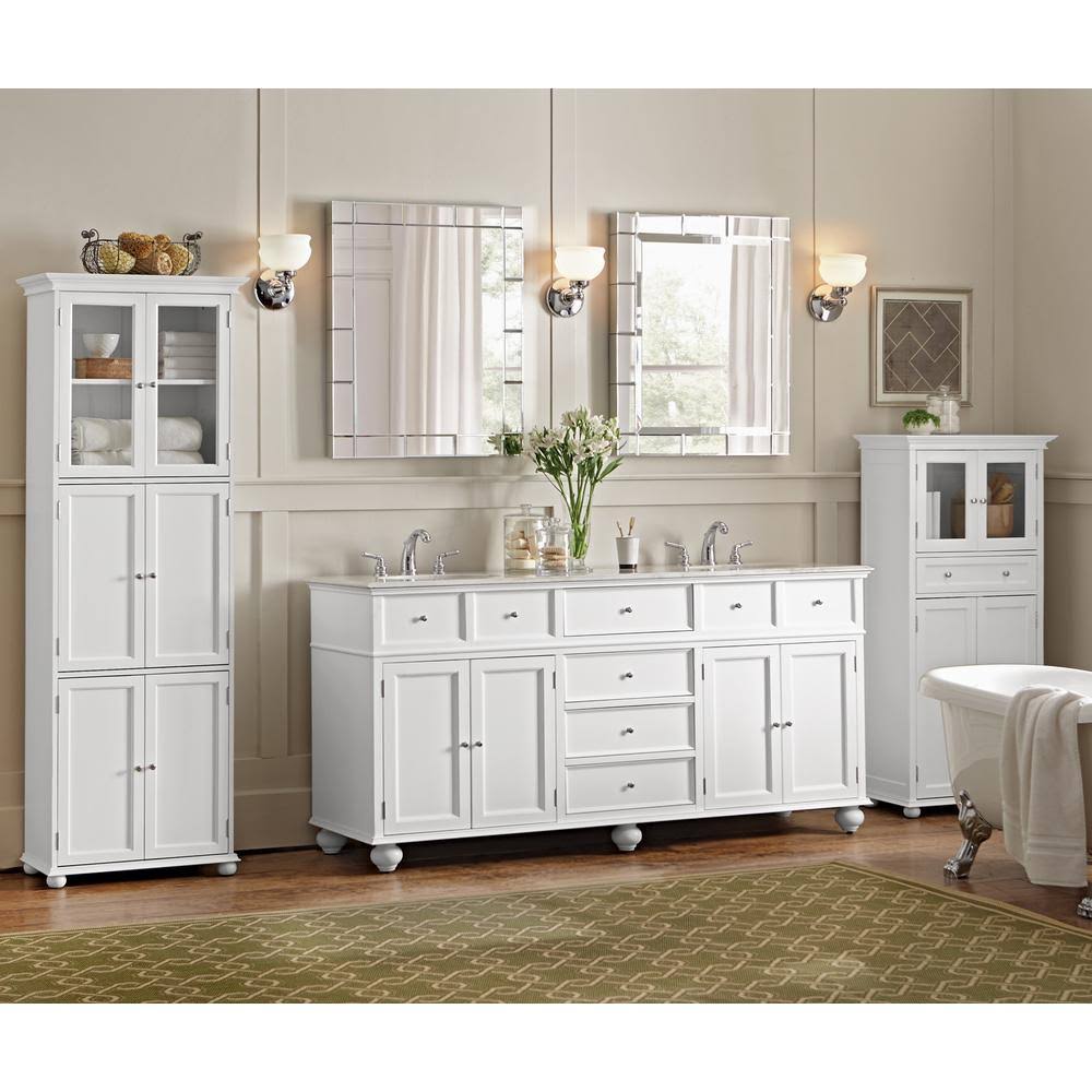 White Bathroom Linen Cabinet Drawer Storage Shelves M403