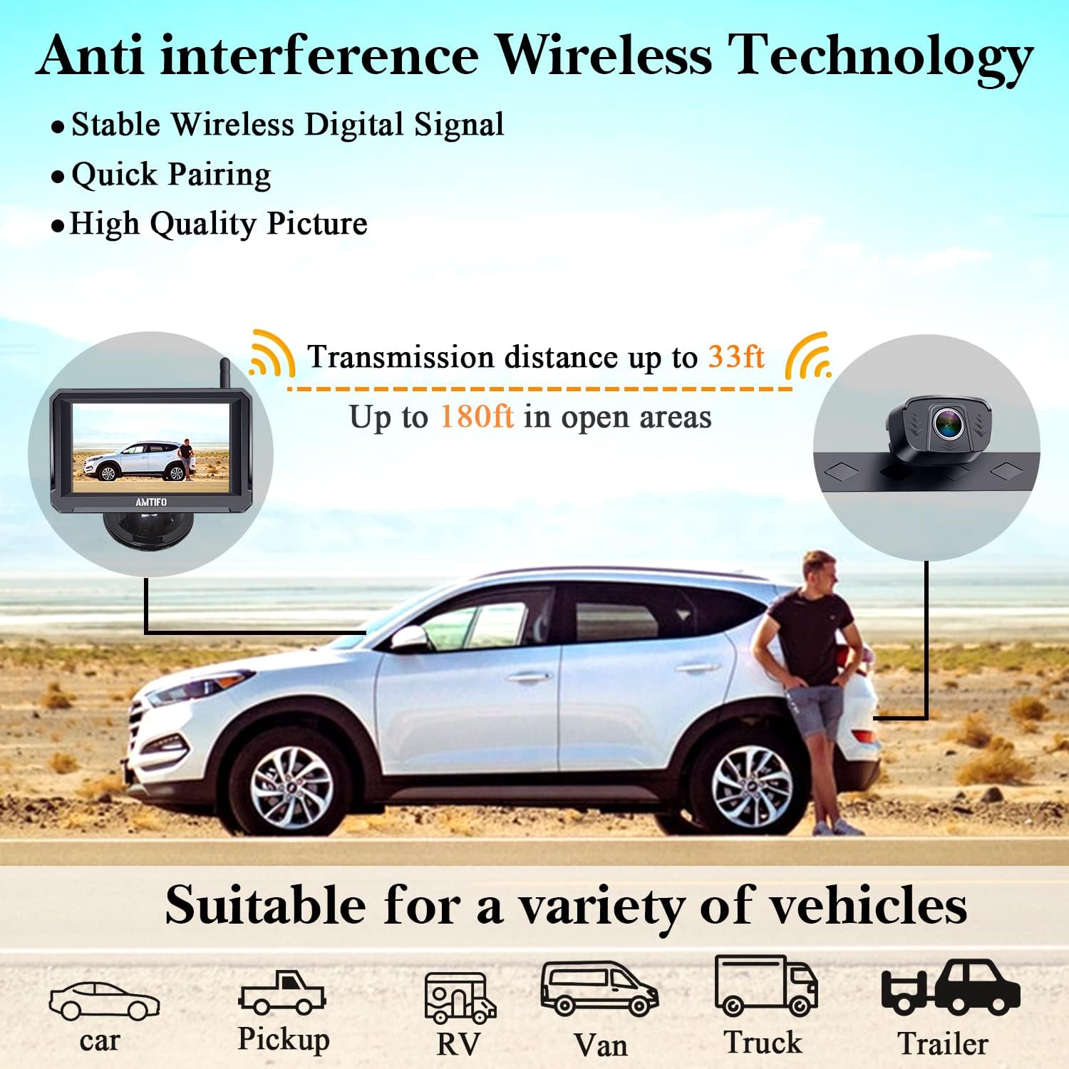 Wireless Backup Camera 5 Inch Monitor Rear View System N6204
