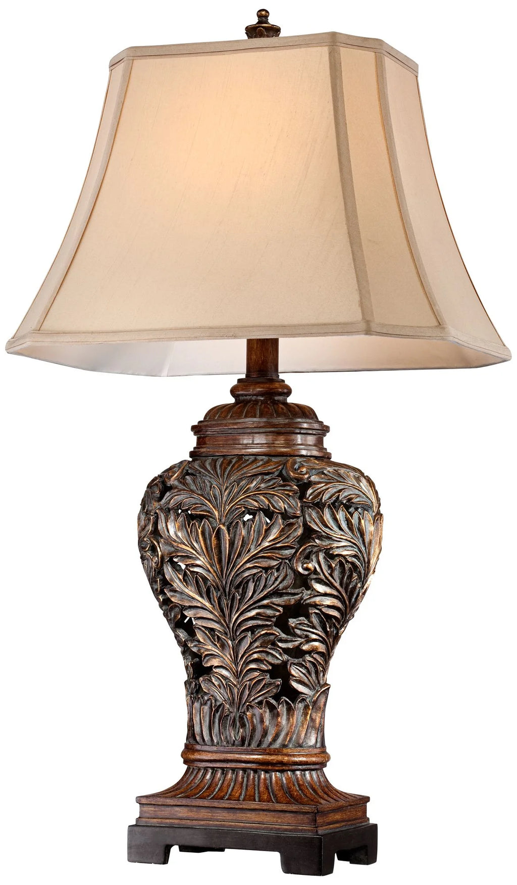 Traditional Table Lamps 32.5" Tall Set of 2 Bronze Tan Rectangular Shade D707